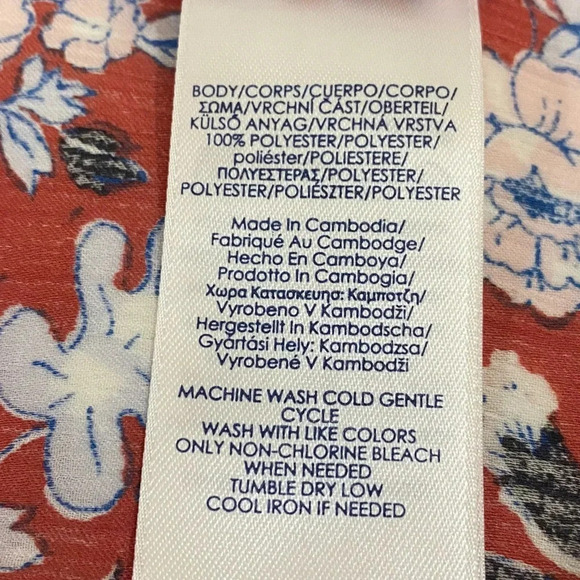 Chaps by Ralph Lauren women’s red bohemian floral 1/2 sleeves flowy festive top - Picture 5 of 7